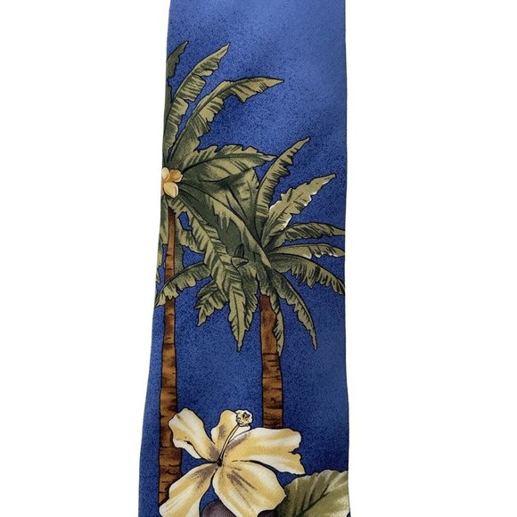 Duck Head Men's Silk Blue Tie With Palm Trees & Hibiscus Flowers Necktie - Picture 5 of 6